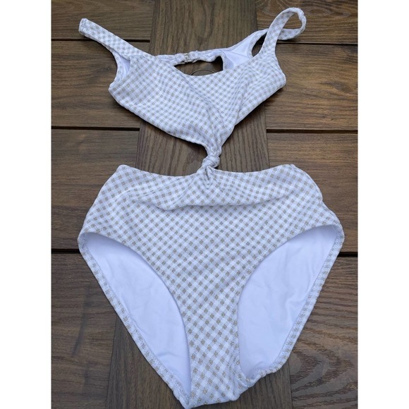 Solid and striped The Bailey Lurex Gingham one piece bathing suit S - Picture 3 of 9
